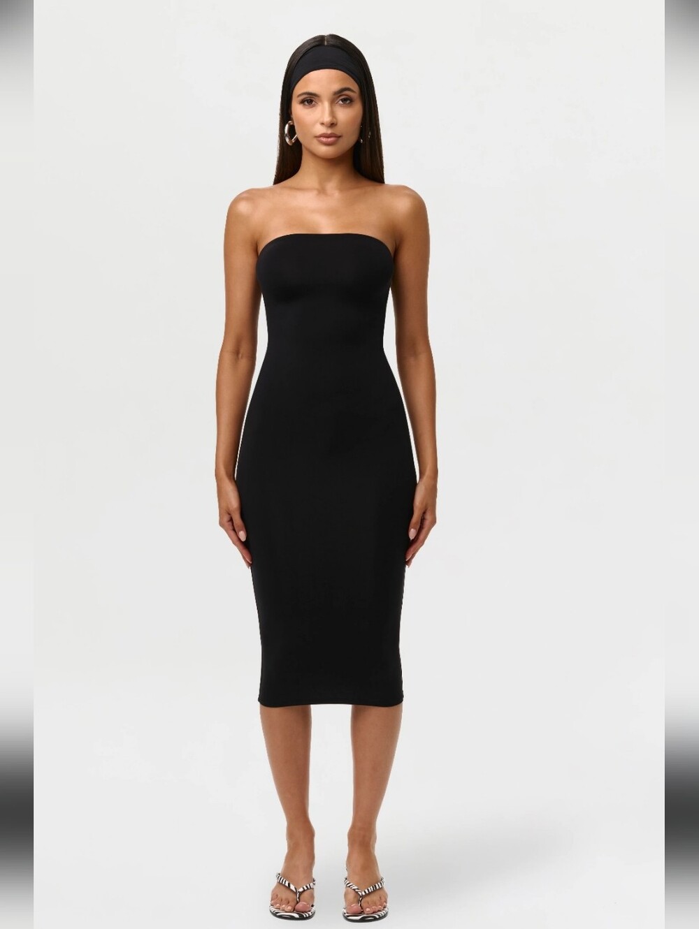 Naked Wardrobe Black Strapless Midi Maxi Tube Dress Size S